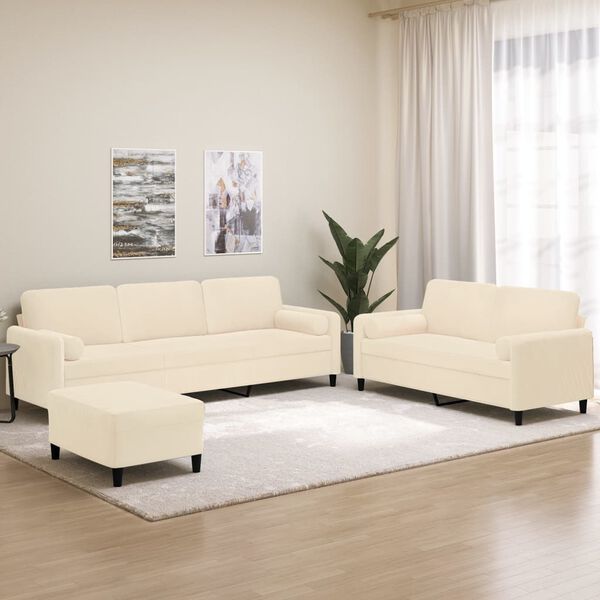 vidaXL 3-dijelni set sofa s jastucima krem bar&scaron;unasti