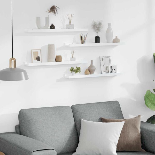 vidaXL Zidne police 4 kom visoki sjaj bijele 60 x 9 x 3 cm