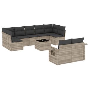 vidaXL 10-dijelni set vrtnih sofa poliratan s jastucima svijetlosivi