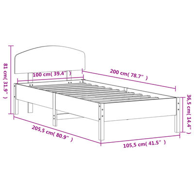 vidaXL Okvir kreveta s uzglavljem 100 x 200 cm od masivne borovine
