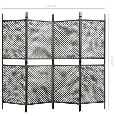vidaXL Sobna pregrada od poliratana s 4 panela antracit 240 x 200 cm