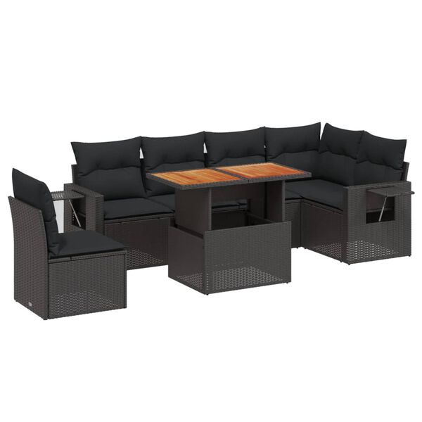 vidaXL 7-dijelni set vrtnih sofa od poliratana s jastucima crni