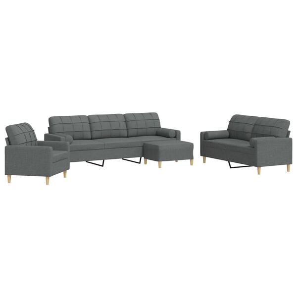 vidaXL 4-dijelni set sofa s tabureom i jastucima tamnosivi tkanina