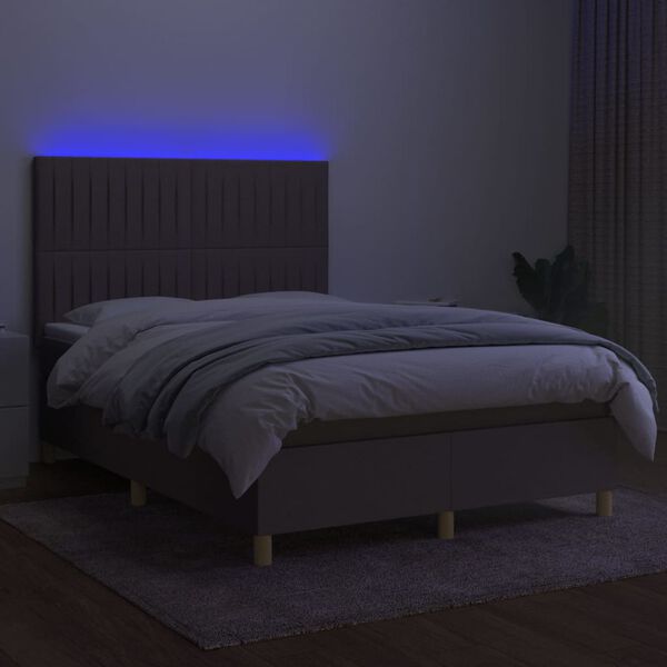vidaXL Krevet box spring s madracem LED smeđesivi 140x200 cm tkanina