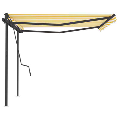 vidaXL Automatska tenda na uvlačenje sa stupovima 4,5x3,5m žuto-bijela