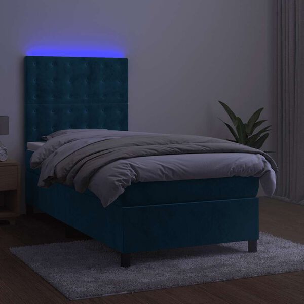 vidaXL Krevet box spring s madracem LED tamnoplavi 80 x 200 cm bar&scaron;un