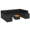 vidaXL 10-dijelni set vrtnih sofa s jastucima crni od poliratana