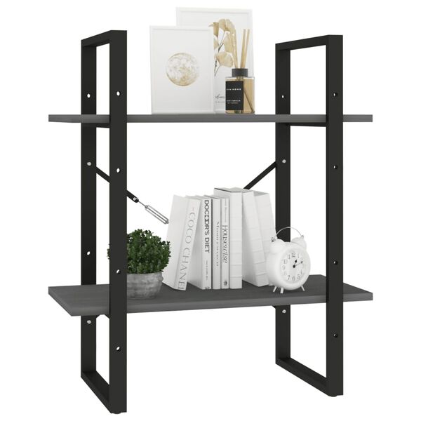 vidaXL Ormarić za knjige s 2 razine sivi 60x30x70 cm masivna borovina