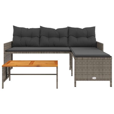 vidaXL Vrtna sofa L-oblika sa stolom i jastucima siva od poliratana