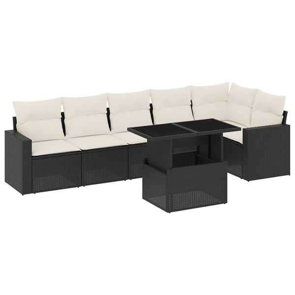 vidaXL 7-dijelni set vrtnih sofa od poliratana s jastucima crni