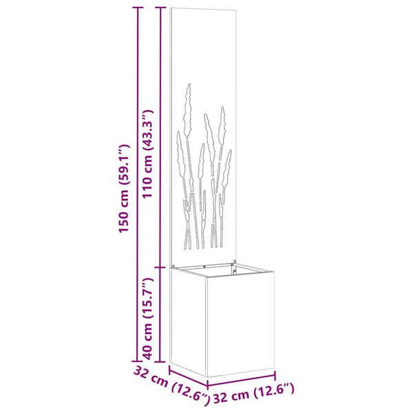 vidaXL Privatnost u vrtu Rezbarija Rđa 32 x 140 cm