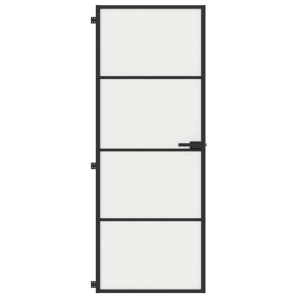vidaXL Sobna vrata tanka crna 76 x 201,5 cm kaljeno staklo i aluminij