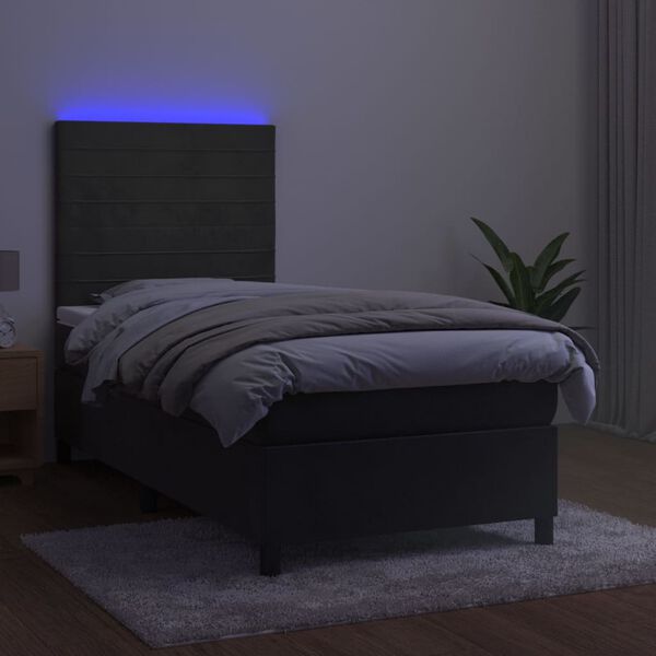 vidaXL Krevet box spring s madracem LED tamnosivi 90x200 cm bar&scaron;un