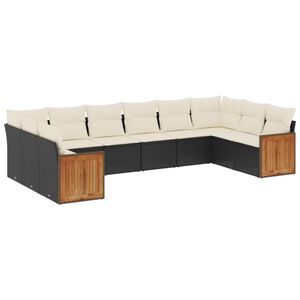 vidaXL 10-dijelni set vrtnih sofa s jastucima crni od poliratana
