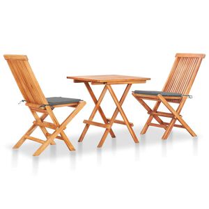 vidaXL 3-dijelni bistro set sa sivim jastucima od masivne tikovine