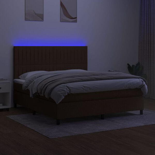 vidaXL Krevet box spring s madracem LED tamnosmeđi 180x200 cm tkanina