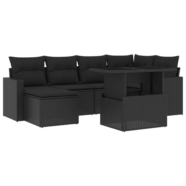 vidaXL 7-dijelni set vrtnih sofa od poliratana s jastucima crni