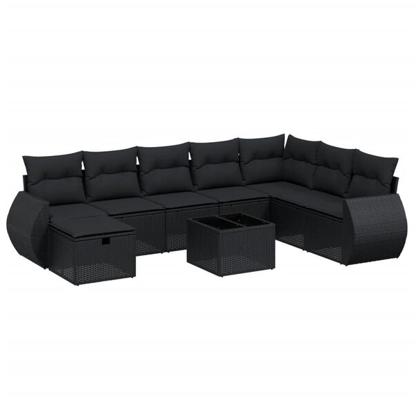 vidaXL 9-dijelni set vrtnih sofa s jastucima crni od poliratana