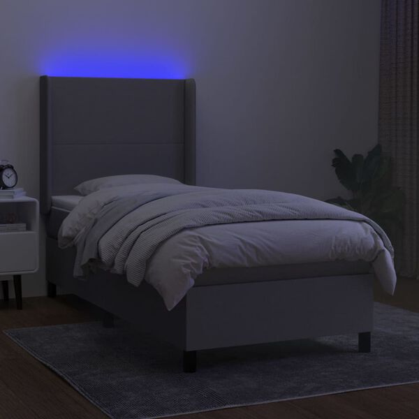 vidaXL Krevet box spring s madracem LED svjetlosivi 80x200 cm tkanina