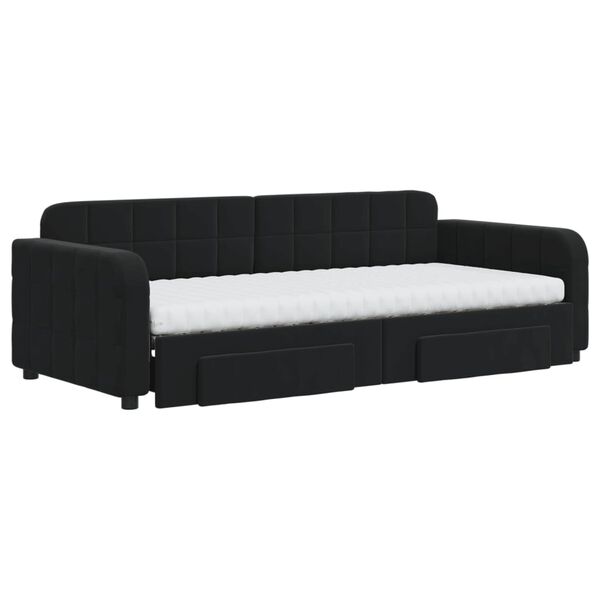 vidaXL Dnevni krevet na razvlačenje s ladicama crni 90 x 200 cm bar&scaron;un