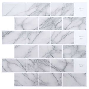 vidaXL Subway pločica 10 pcs Bijeli mramor 30 x 30 cm Poliuretan i PET