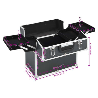 vidaXL Kovčeg za šminku 38x23x34 cm crni aluminijski