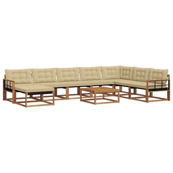 vidaXL Set vanjskih sofa 9 pcs Prirodna i bež Čvrsto drvo akacije