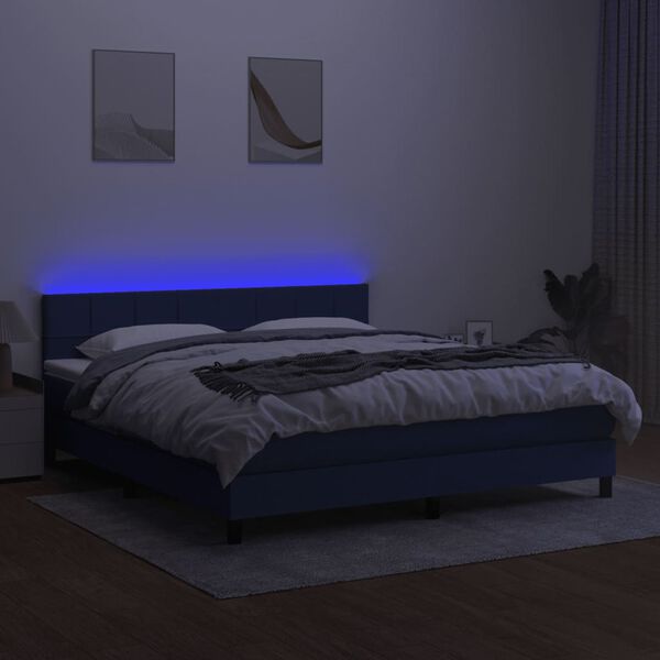 vidaXL Krevet box spring s madracem LED plavi 180x200 cm od tkanine