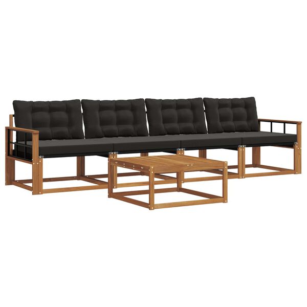 vidaXL Set vanjskih sofa s jastukom 5 pcs Prirodna i crna
