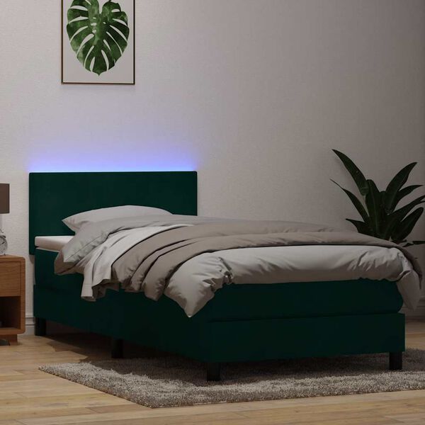vidaXL Box Spring krevet s madracem i LED tamnozeleni 100x210 cm bar&scaron;unasti