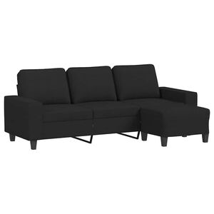 vidaXL Trosjed s tabureom crni 180 cm od tkanine