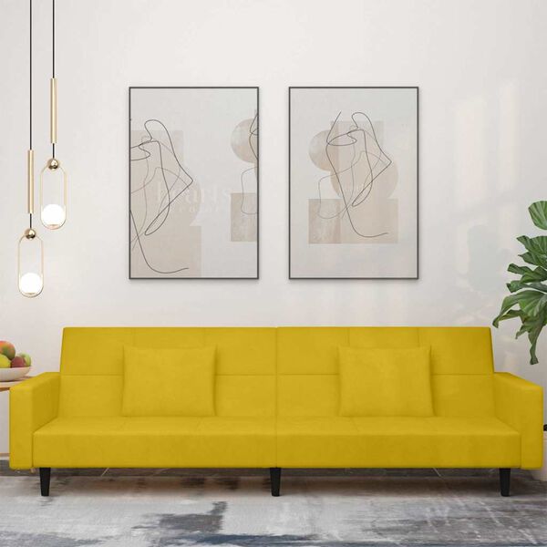 vidaXL Dvosjed na razvlačenje s dva jastuka žuti baršunasti