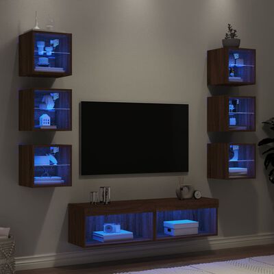 vidaXL 8-dijelni zidni TV elementi s LED svjetlima boja smeđeg hrasta