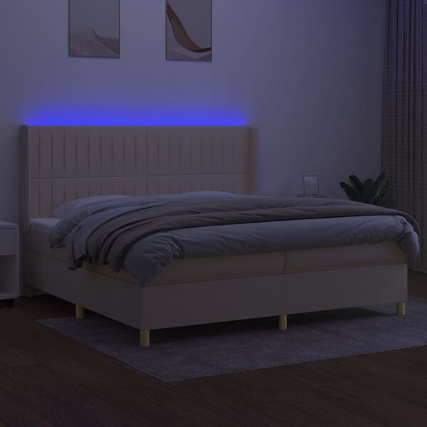 vidaXL Krevet box spring s madracem LED krem 200x200 cm od tkanine