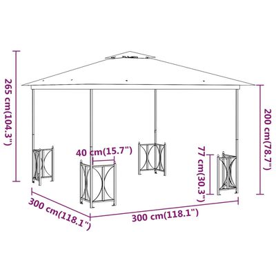 vidaXL Sjenica s bočnim zidovima i dvostrukim krovom 3 x 3 m antracit