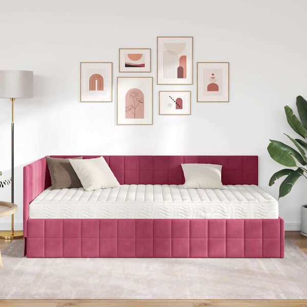 vidaXL Kutni krevetni okvir s madracem 2 pcs Zelena Bar&scaron;un