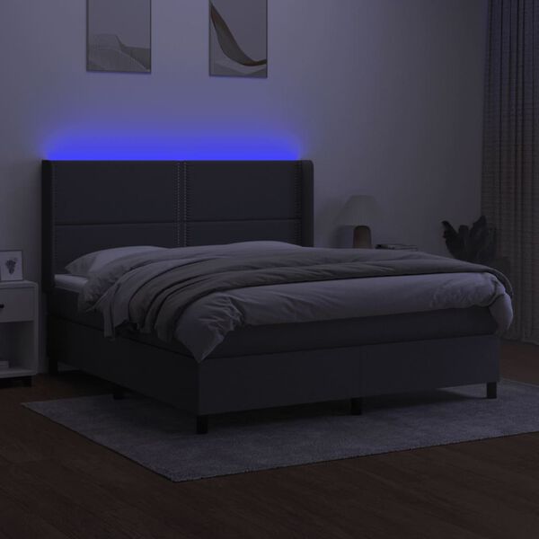 vidaXL Krevet box spring s madracem LED tamnosivi 160x200 cm tkanina