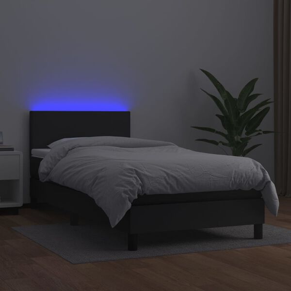 vidaXL Krevet box spring s madracem LED crni 100x200cm od umjetne kože