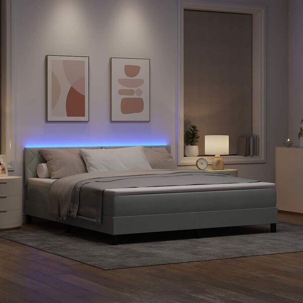 vidaXL LED Box Spring Krevet Svijetlo siva 180 x 200 cm Baršun