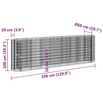 vidaXL Gabionska povišena gredica od pocinčanog željeza 330x50x100 cm