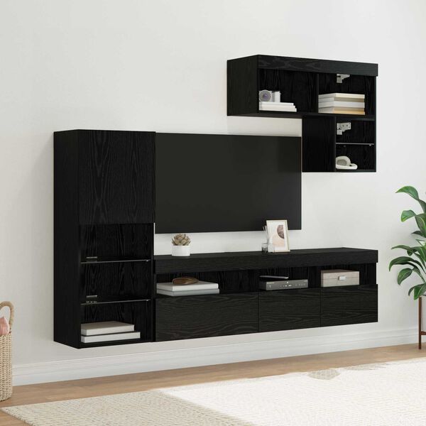 vidaXL TV zidne jedinice Zidne 6 pcs Crni hrast Konstruirano drvo