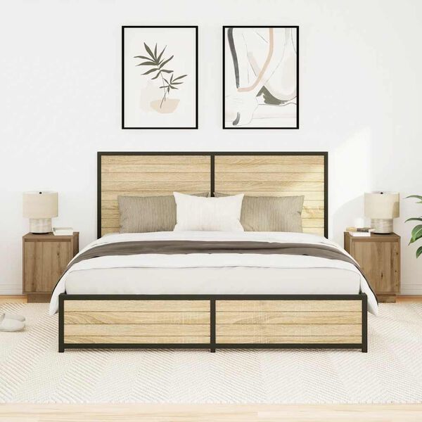 vidaXL Noćni ormarići s LED svjetlima 2 kom boja hrasta 38x34x50 cm