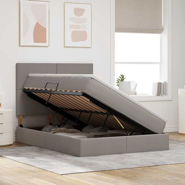 vidaXL Krevet s prostorom za pohranu s LED-om Sivo-smeđa 140 x 190 cm