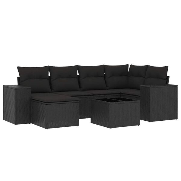 vidaXL 7-dijelni set vrtnih sofa od poliratana s jastucima crni