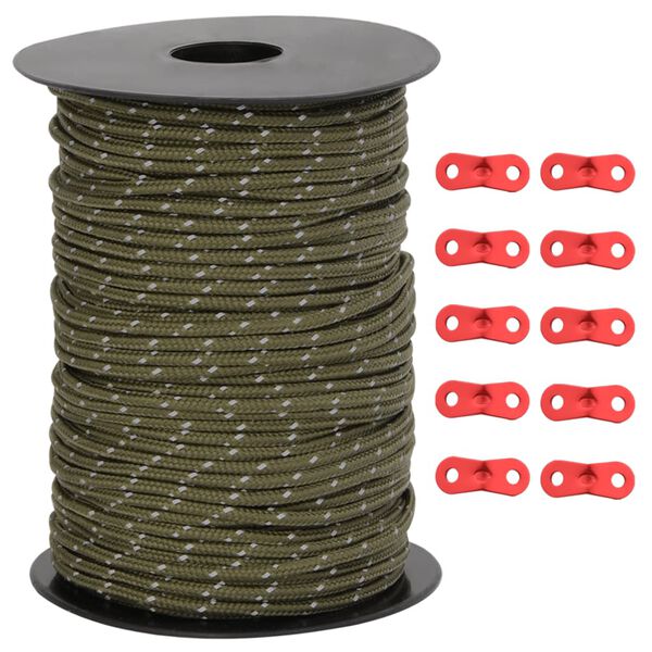 vidaXL Uže za šator s reflektirajućim prugama i ključevima 50 m 3 mm