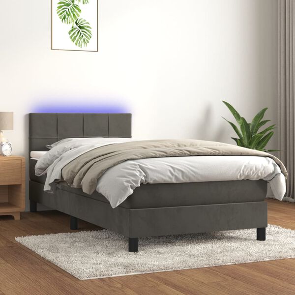 vidaXL Krevet box spring s madracem LED tamnosivi 100x200 cm bar&scaron;un