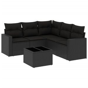 vidaXL 6-dijelni set vrtnih sofa s jastucima crni od poliratana