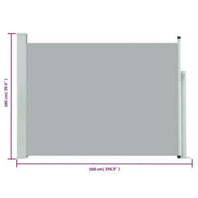 vidaXL Uvlačiva bočna tenda za terasu 100 x 500 cm siva