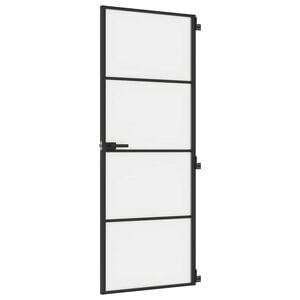 vidaXL Sobna vrata tanka crna 76 x 201,5 cm kaljeno staklo i aluminij