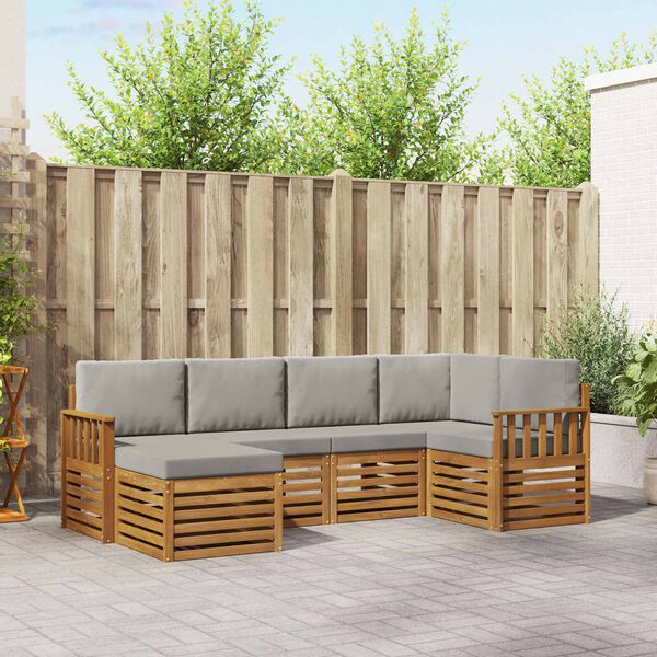 vidaXL Setovi sofa 6 pcs Prirodna i svijetlo siva Čvrsto drvo akacije